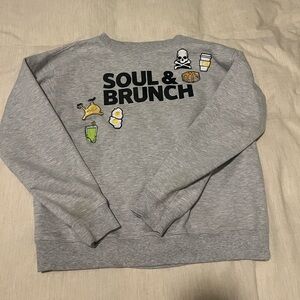 soulcycle Grey 'SOUL & BRUNCH' Graphic Crewneck with Brunch Patches